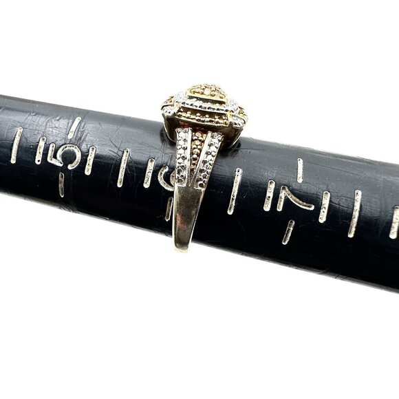 Designer Womens Ring Sterling Silver Champaign & Clear Diamond Size 6 - Picture 6 of 6